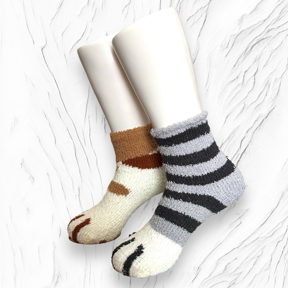 Cat Paw Socks Fuzzy Warm Adorable Kitty Slipper New Brown Black Gray Grey - Picture 3 of 13